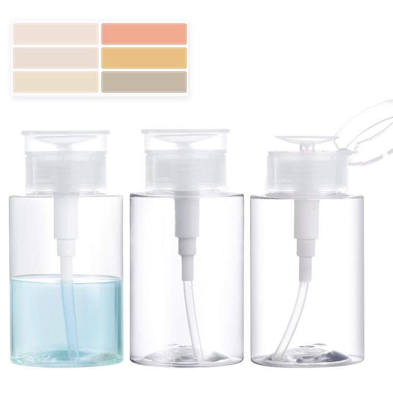 Eomhept 3 Pack Push Down Pump Dispenser, Empty Pump Bottle Dispenser with DlY Lables for Nail Polish, Makeup Remover, Alcohol, Facial Toner 5.1oz/150ML - Image 1
